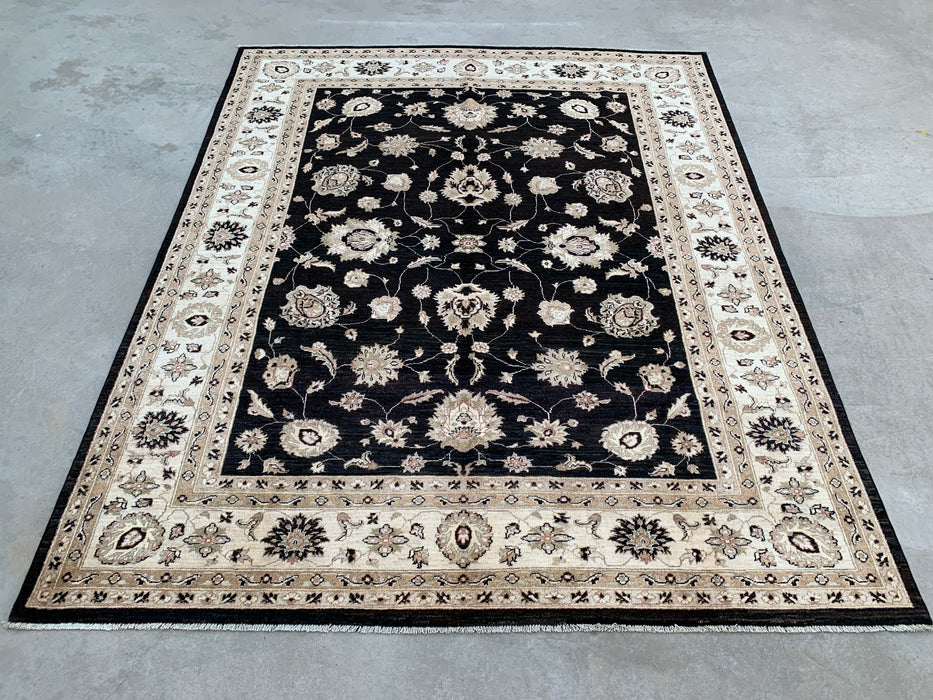 9'11 x 8'0 Hand-Knotted Peshawari Chobi Wool Rug - Black Traditional Floral Area Rug - KBHM-554