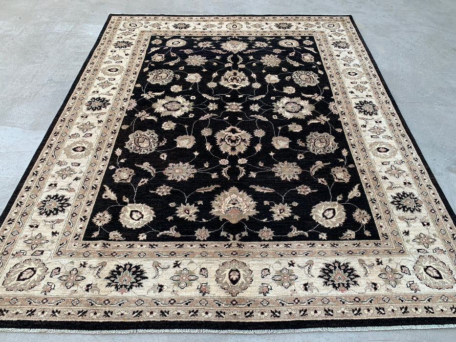 9'11 x 8'0 Hand-Knotted Peshawari Chobi Wool Rug - Black Traditional Floral Area Rug - KBHM-554