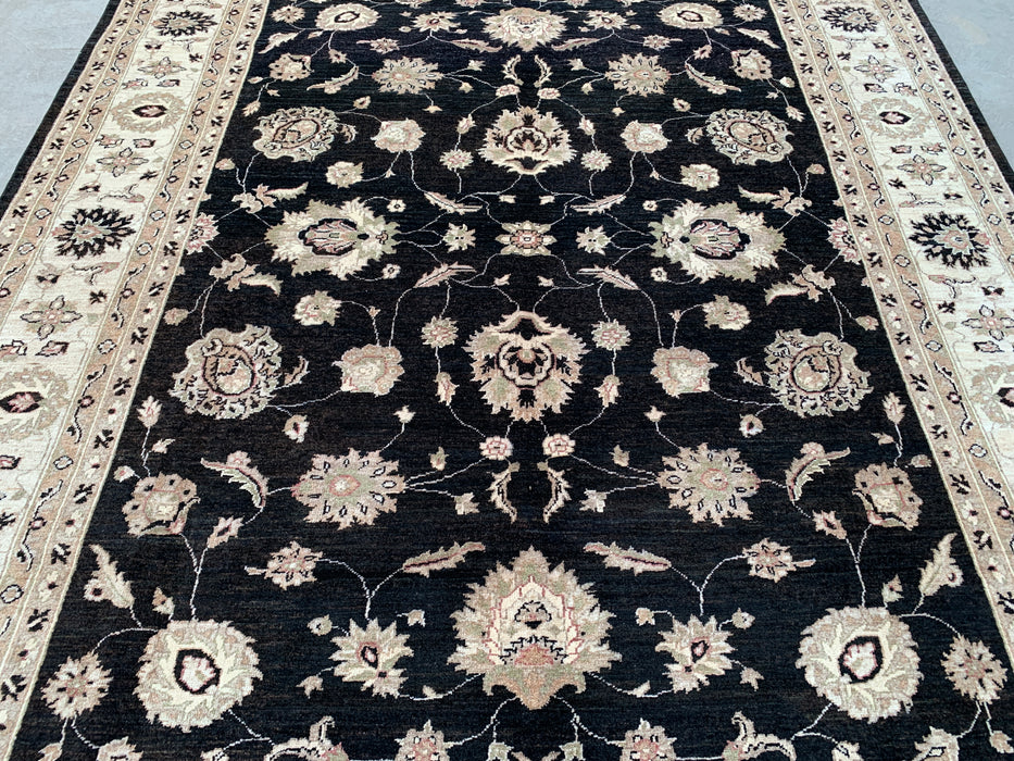 9'11 x 8'0 Hand-Knotted Peshawari Chobi Wool Rug - Black Traditional Floral Area Rug - KBHM-554