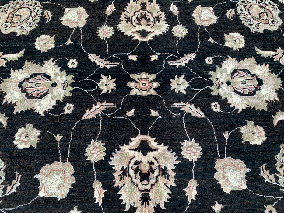9'11 x 8'0 Hand-Knotted Peshawari Chobi Wool Rug - Black Traditional Floral Area Rug - KBHM-554