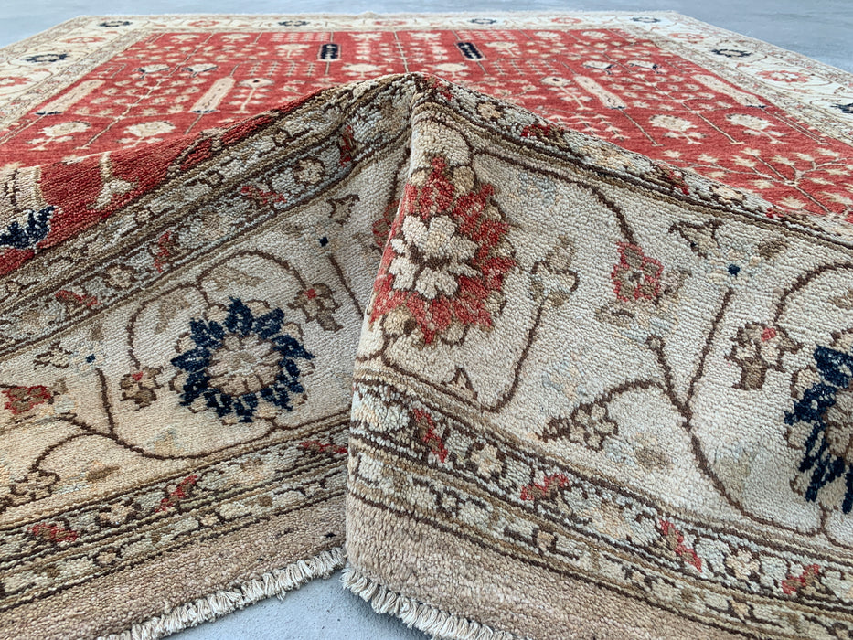 9'11 x 7'11 Hand-Knotted Peshawari Chobi Wool Rug - Red Traditional Garden Floral Area Rug - KBHM-558