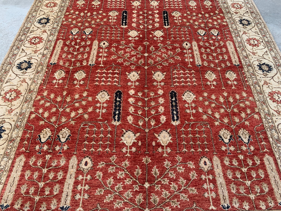 9'11 x 7'11 Hand-Knotted Peshawari Chobi Wool Rug - Red Traditional Garden Floral Area Rug - KBHM-558