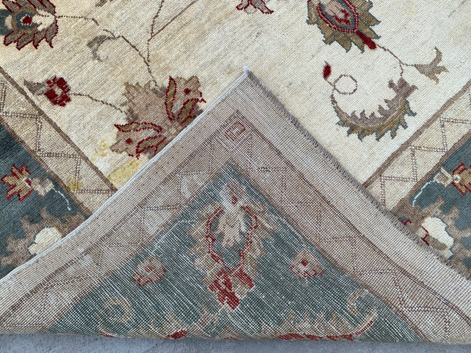 9'8 x 8'10 Hand-Knotted Peshawari Chobi Wool Rug - Ivory Blue Traditional Floral Area Rug - KBHM-560