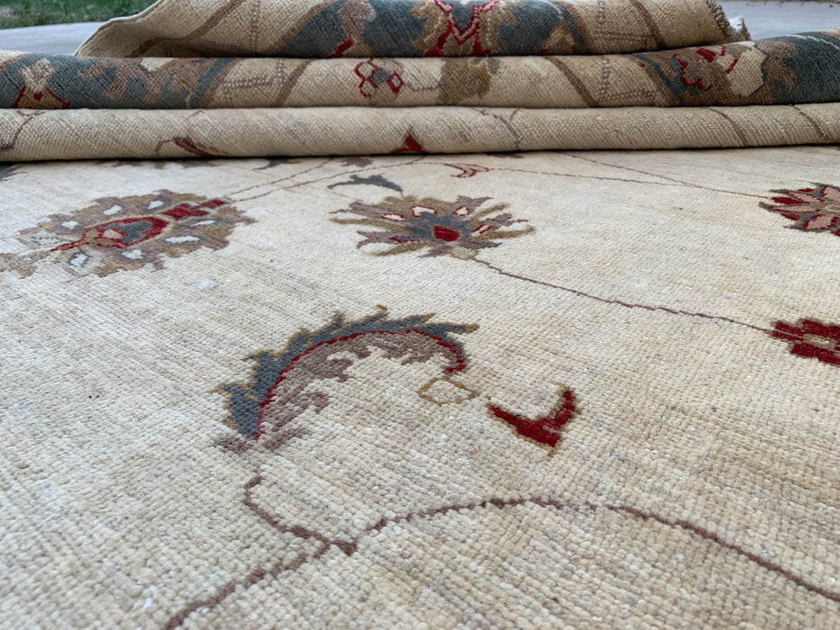 9'8 x 8'10 Hand-Knotted Peshawari Chobi Wool Rug - Ivory Blue Traditional Floral Area Rug - KBHM-560