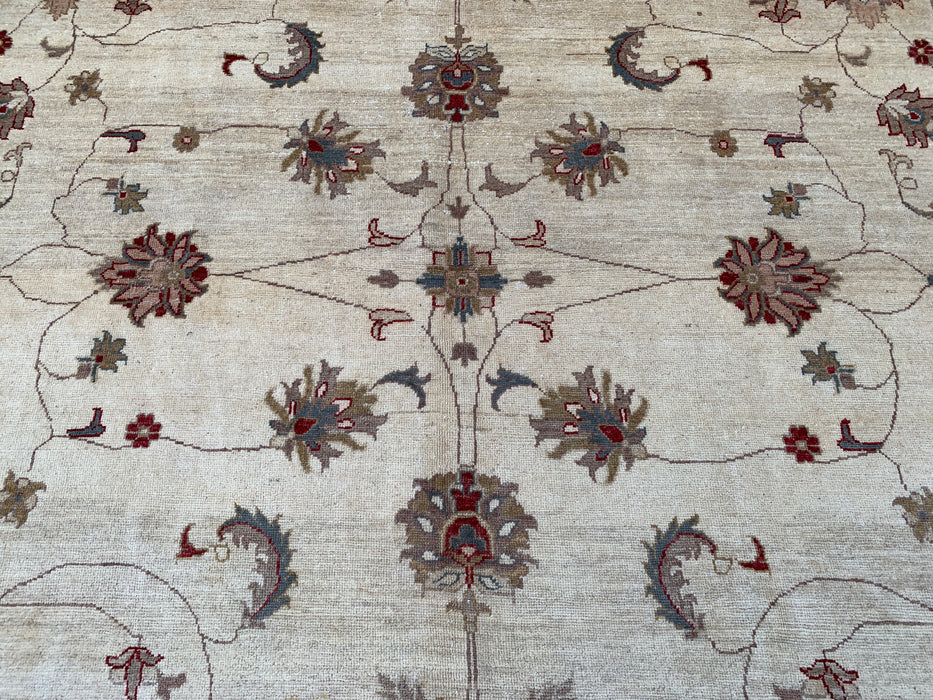 9'8 x 8'10 Hand-Knotted Peshawari Chobi Wool Rug - Ivory Blue Traditional Floral Area Rug - KBHM-560