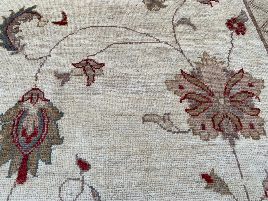 9'8 x 8'10 Hand-Knotted Peshawari Chobi Wool Rug - Ivory Blue Traditional Floral Area Rug - KBHM-560