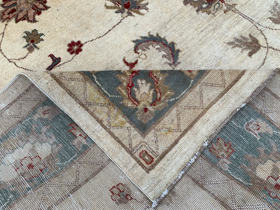 9'8 x 8'10 Hand-Knotted Peshawari Chobi Wool Rug - Ivory Blue Traditional Floral Area Rug - KBHM-560