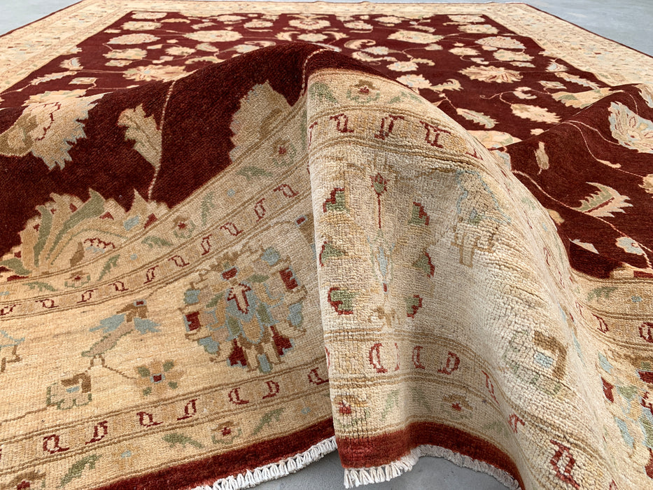 11'8 x 9'1 Hand-Knotted Peshawari Chobi Wool Rug - Red Traditional Floral Area Rug - KBHM-609