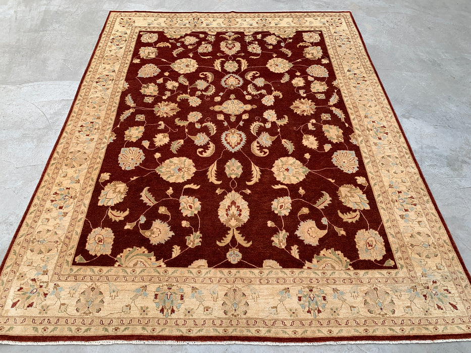 11'8 x 9'1 Hand-Knotted Peshawari Chobi Wool Rug - Red Traditional Floral Area Rug - KBHM-609
