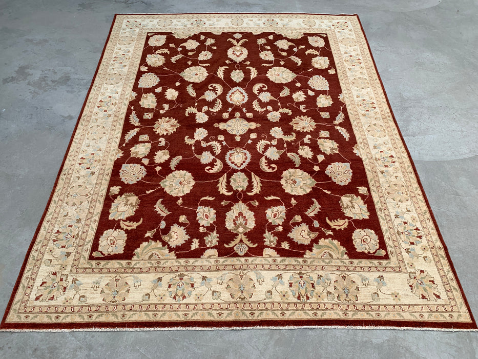 11'8 x 9'1 Hand-Knotted Peshawari Chobi Wool Rug - Red Traditional Floral Area Rug - KBHM-609