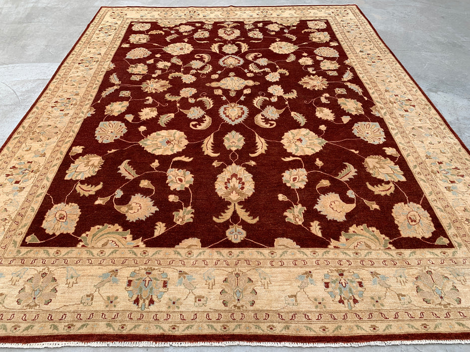 11'8 x 9'1 Hand-Knotted Peshawari Chobi Wool Rug - Red Traditional Floral Area Rug - KBHM-609