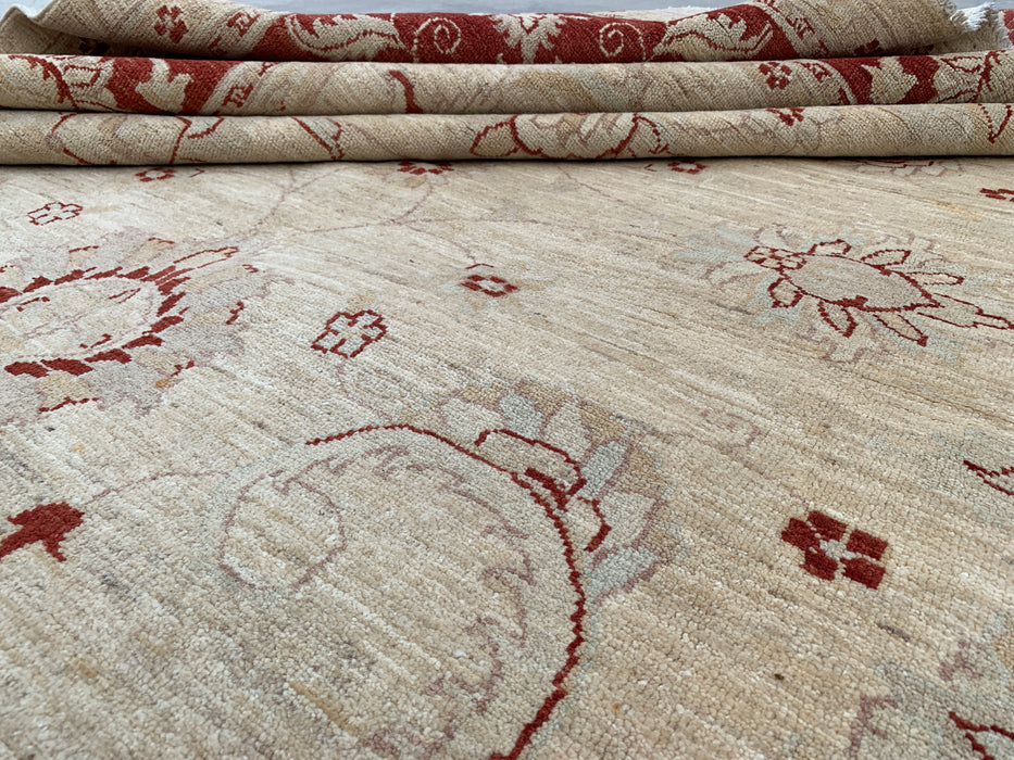 11'10 x 9'5 Hand-Knotted Peshawari Chobi Wool Rug - Ivory Traditional Floral Area Rug - KBHM-610