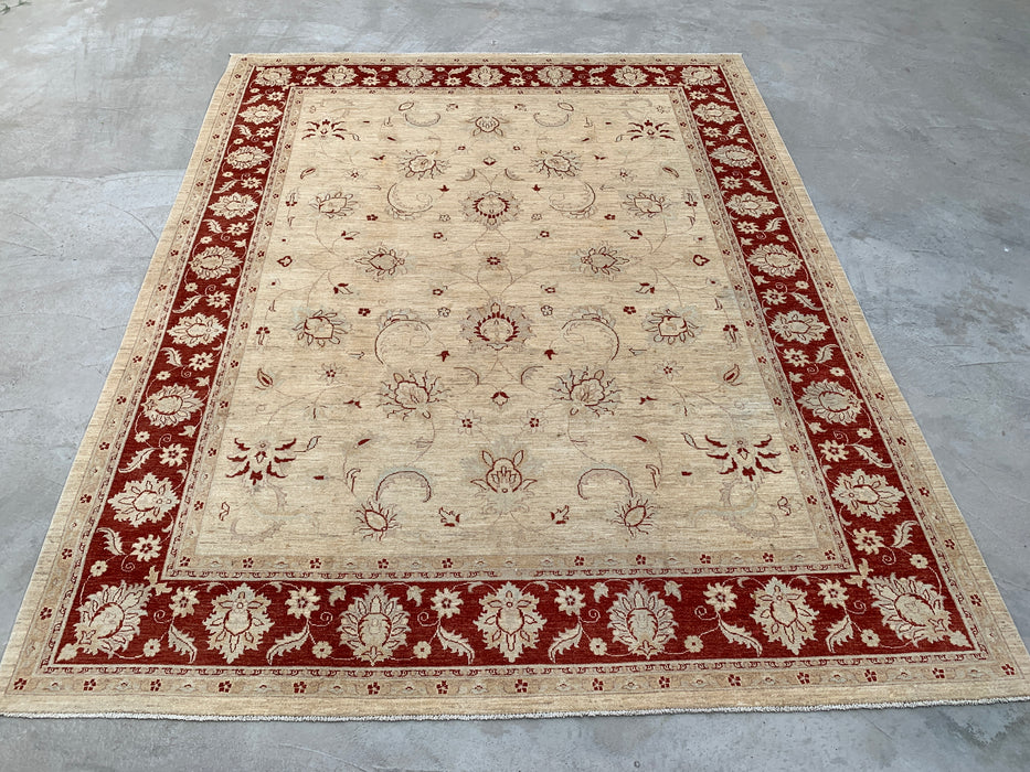 11'10 x 9'5 Hand-Knotted Peshawari Chobi Wool Rug - Ivory Traditional Floral Area Rug - KBHM-610