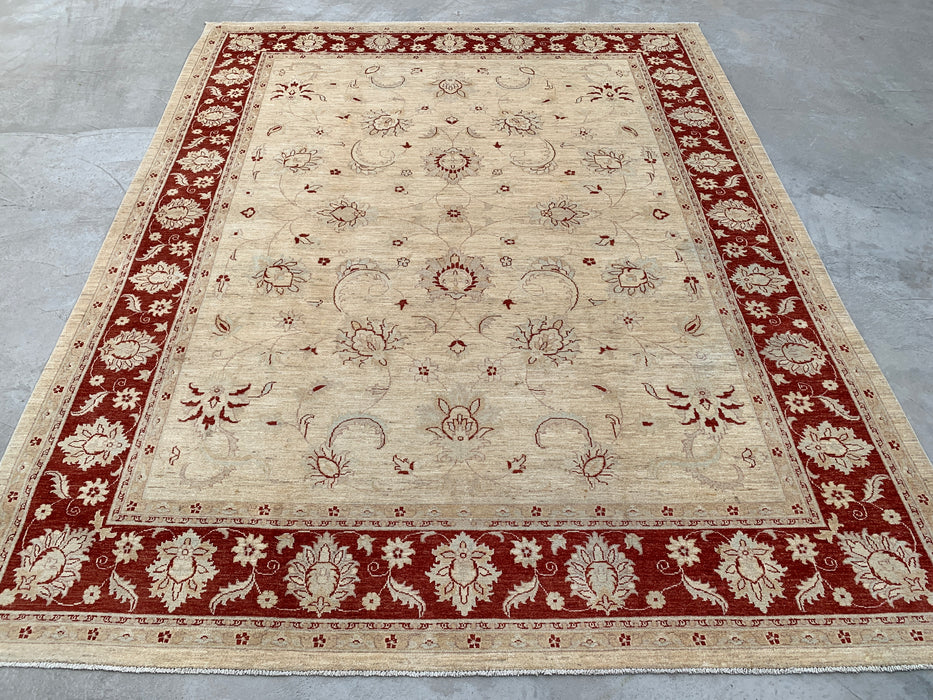 11'10 x 9'5 Hand-Knotted Peshawari Chobi Wool Rug - Ivory Traditional Floral Area Rug - KBHM-610