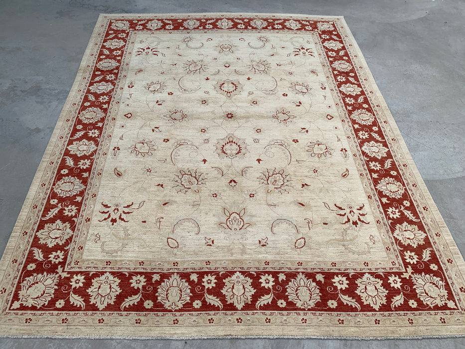 11'10 x 9'5 Hand-Knotted Peshawari Chobi Wool Rug - Ivory Traditional Floral Area Rug - KBHM-610