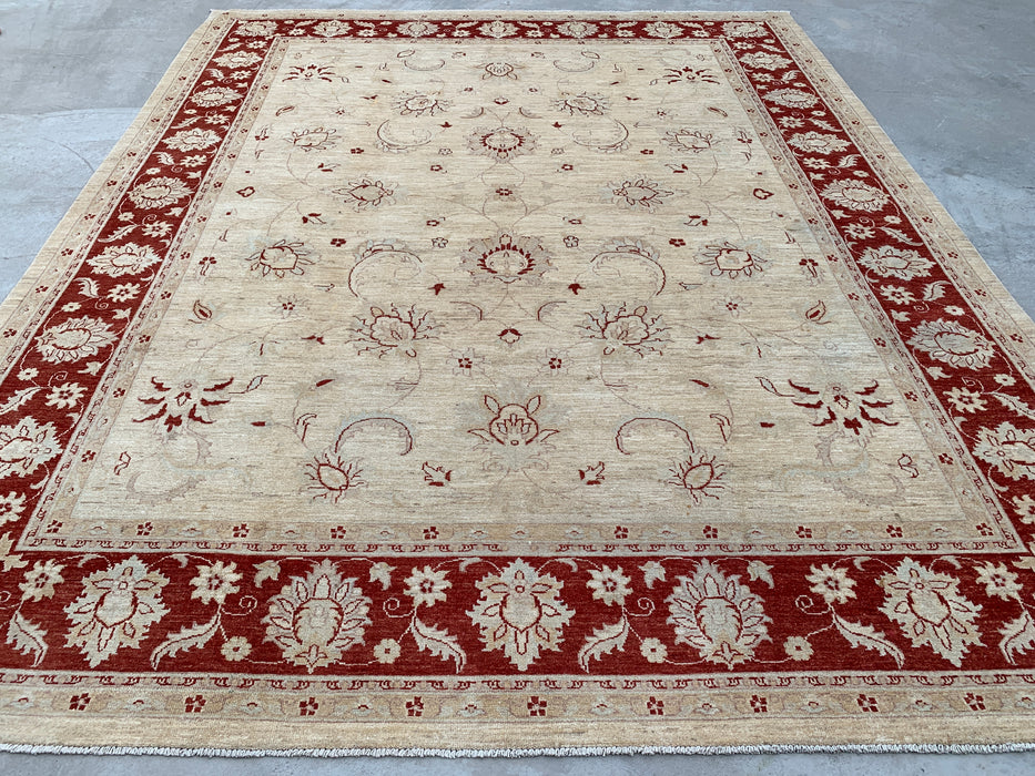 11'10 x 9'5 Hand-Knotted Peshawari Chobi Wool Rug - Ivory Traditional Floral Area Rug - KBHM-610