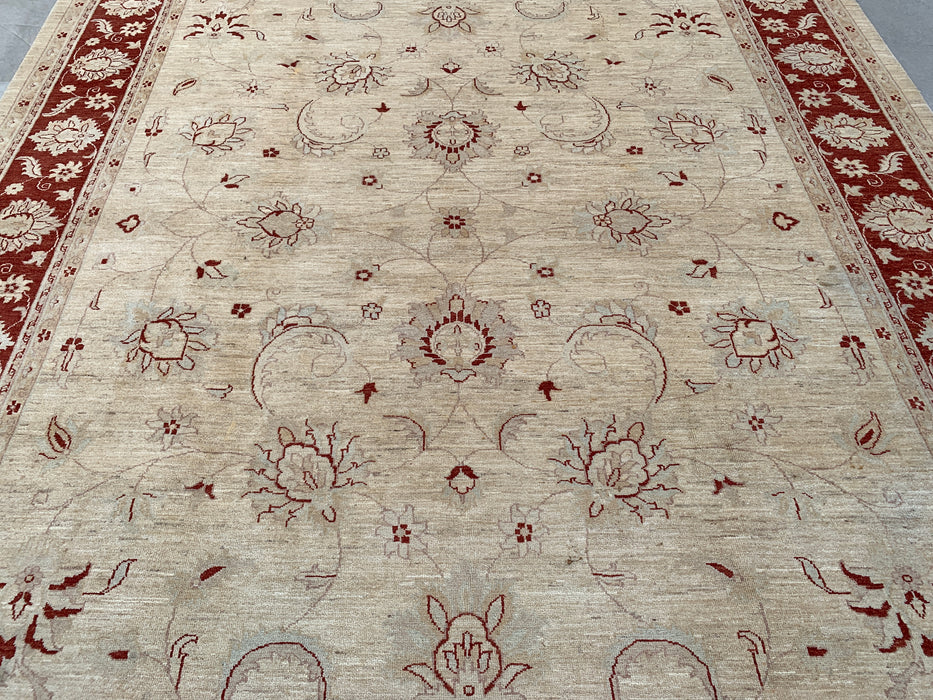 11'10 x 9'5 Hand-Knotted Peshawari Chobi Wool Rug - Ivory Traditional Floral Area Rug - KBHM-610