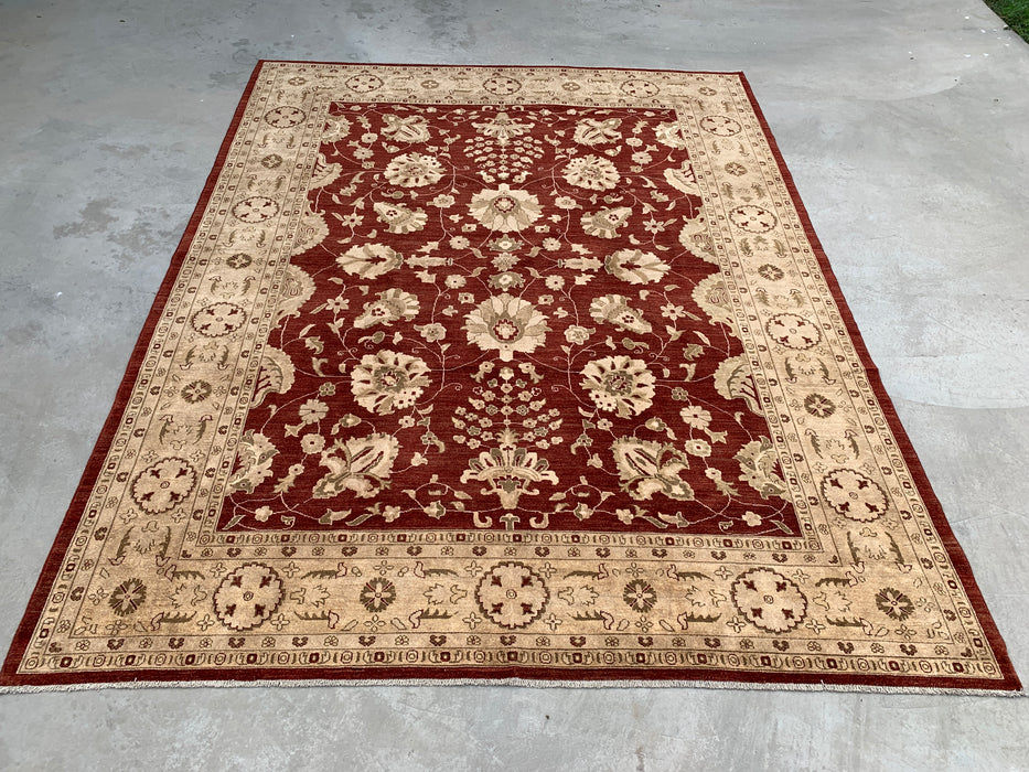 12'0 x 9'6 Hand-Knotted Peshawari Chobi Wool Rug - Red Traditional Floral Area Rug - KBHM-611