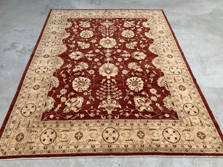 12'0 x 9'6 Hand-Knotted Peshawari Chobi Wool Rug - Red Traditional Floral Area Rug - KBHM-611
