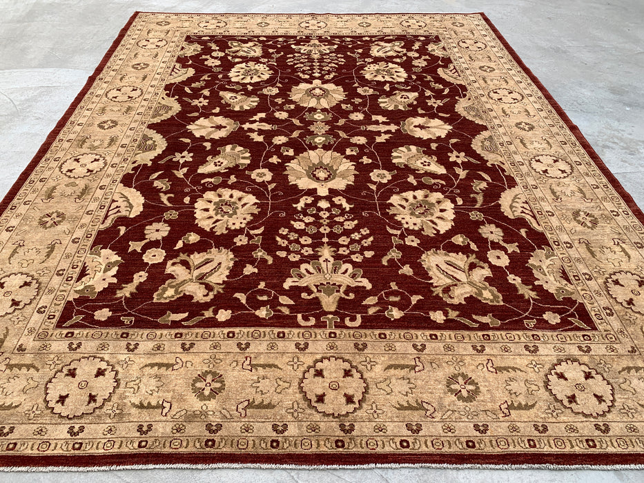 12'0 x 9'6 Hand-Knotted Peshawari Chobi Wool Rug - Red Traditional Floral Area Rug - KBHM-611