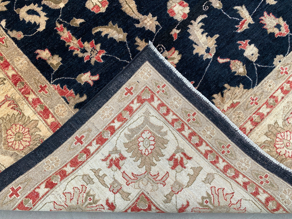 13'0 x 9'10 Hand-Knotted Peshawari Chobi Wool Rug - Black Traditional Floral Area Rug - KBHM-612