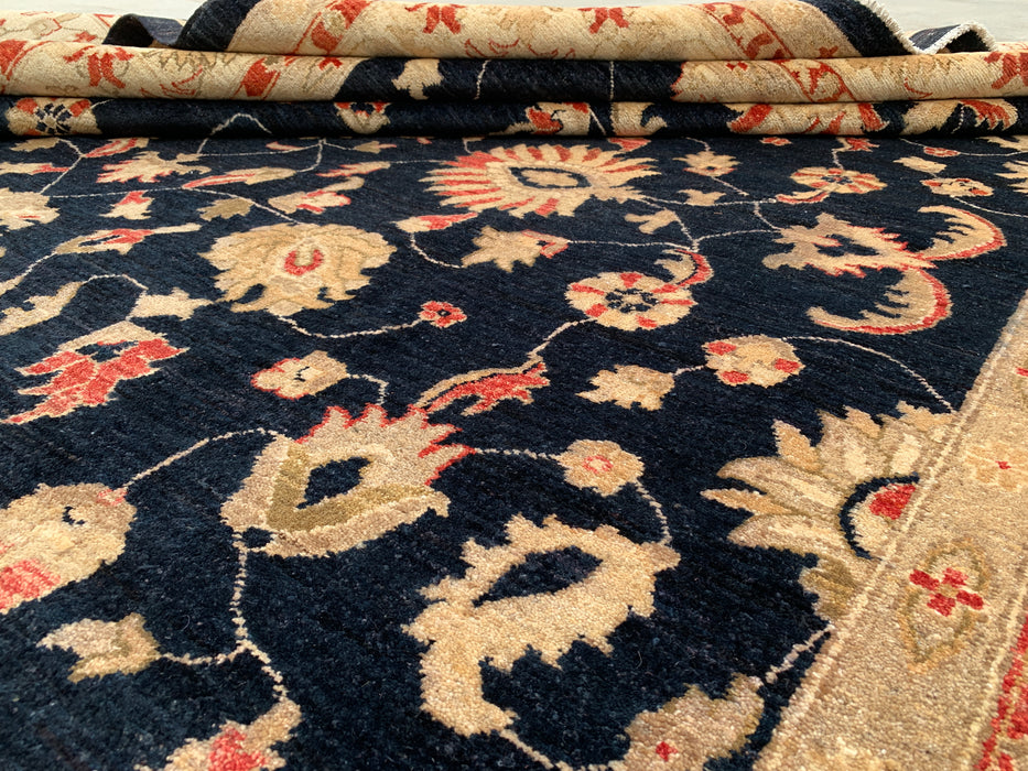 13'0 x 9'10 Hand-Knotted Peshawari Chobi Wool Rug - Black Traditional Floral Area Rug - KBHM-612