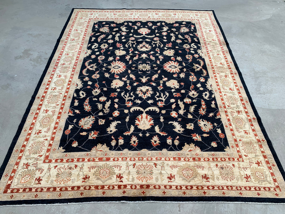 13'0 x 9'10 Hand-Knotted Peshawari Chobi Wool Rug - Black Traditional Floral Area Rug - KBHM-612