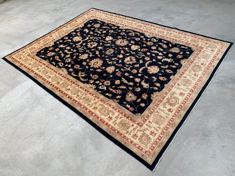 13'0 x 9'10 Hand-Knotted Peshawari Chobi Wool Rug - Black Traditional Floral Area Rug - KBHM-612