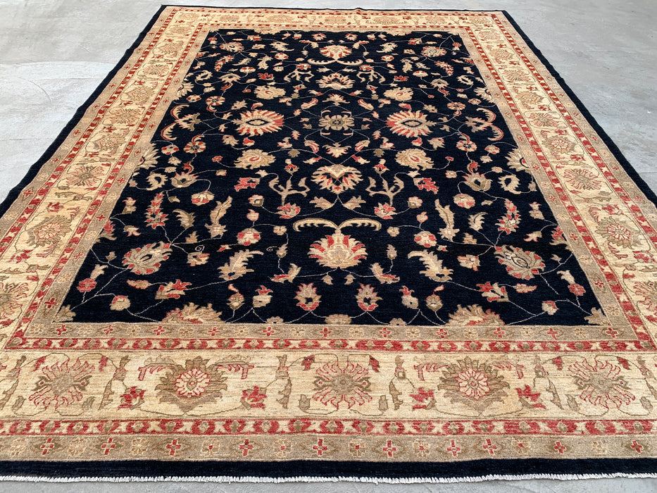 13'0 x 9'10 Hand-Knotted Peshawari Chobi Wool Rug - Black Traditional Floral Area Rug - KBHM-612