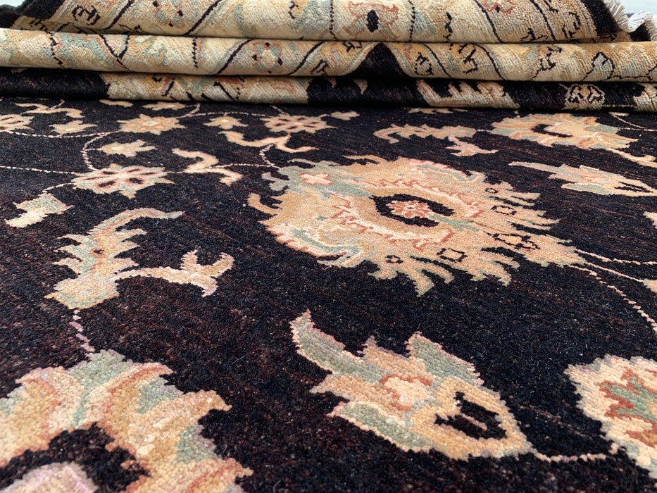 12'1 x 9'1 Hand-Knotted Peshawari Chobi Wool Rug - Black Traditional Floral Area Rug - KBHM-613