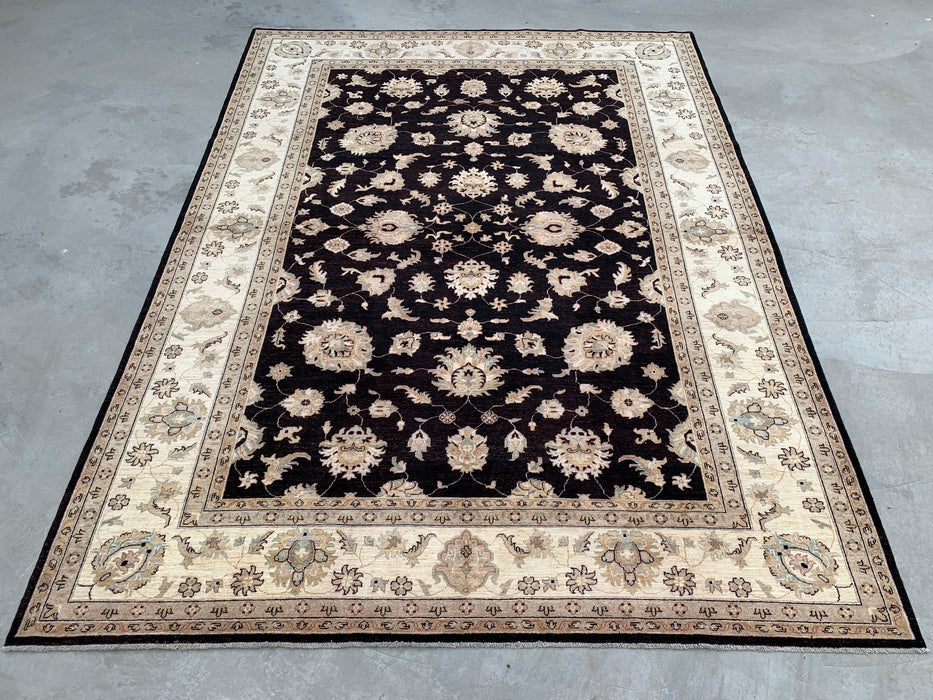 12'1 x 9'1 Hand-Knotted Peshawari Chobi Wool Rug - Black Traditional Floral Area Rug - KBHM-613
