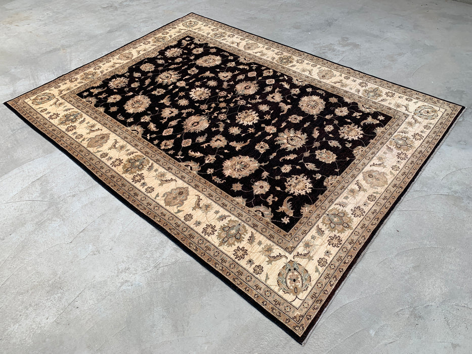 12'1 x 9'1 Hand-Knotted Peshawari Chobi Wool Rug - Black Traditional Floral Area Rug - KBHM-613