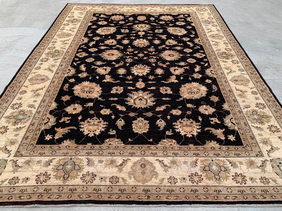 12'1 x 9'1 Hand-Knotted Peshawari Chobi Wool Rug - Black Traditional Floral Area Rug - KBHM-613
