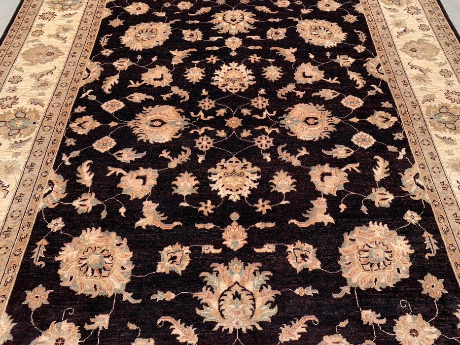 12'1 x 9'1 Hand-Knotted Peshawari Chobi Wool Rug - Black Traditional Floral Area Rug - KBHM-613