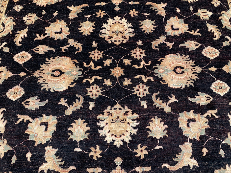12'1 x 9'1 Hand-Knotted Peshawari Chobi Wool Rug - Black Traditional Floral Area Rug - KBHM-613