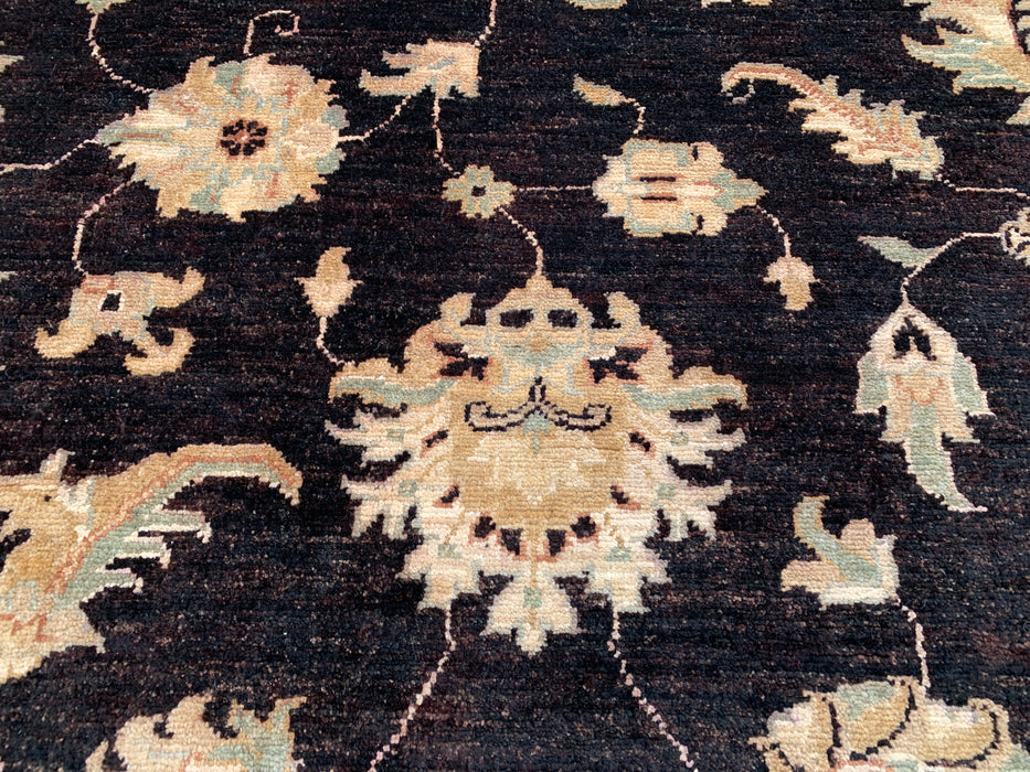 12'1 x 9'1 Hand-Knotted Peshawari Chobi Wool Rug - Black Traditional Floral Area Rug - KBHM-613
