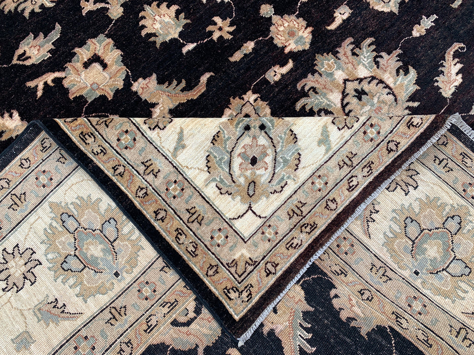 12'1 x 9'1 Hand-Knotted Peshawari Chobi Wool Rug - Black Traditional Floral Area Rug - KBHM-613