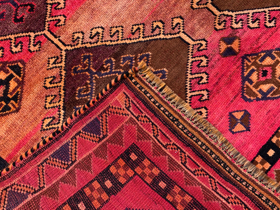 Handmade Persian Wool Area Rug 7x10 - Pink Tribal Geometric Persian Style Rug - Exact Size 9'4" x 5'7" - KBHM-671