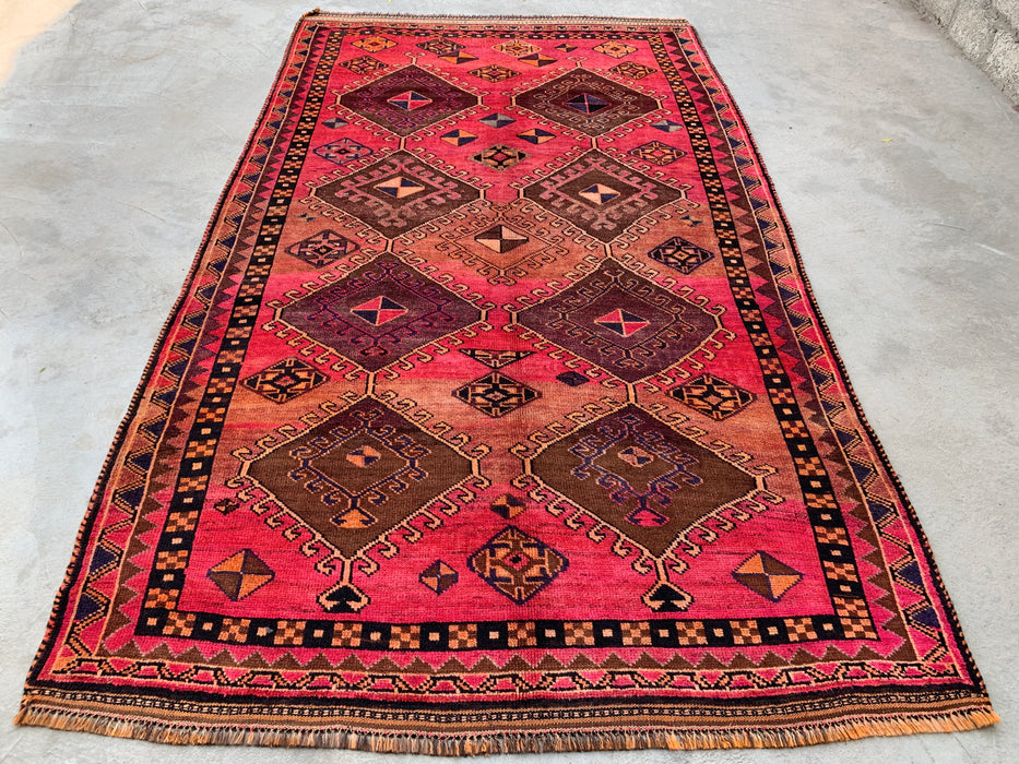 Handmade Persian Wool Area Rug 7x10 - Pink Tribal Geometric Persian Style Rug - Exact Size 9'4" x 5'7" - KBHM-671