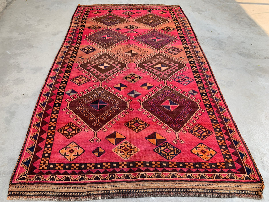 Handmade Persian Wool Area Rug 7x10 - Pink Tribal Geometric Persian Style Rug - Exact Size 9'4" x 5'7" - KBHM-671