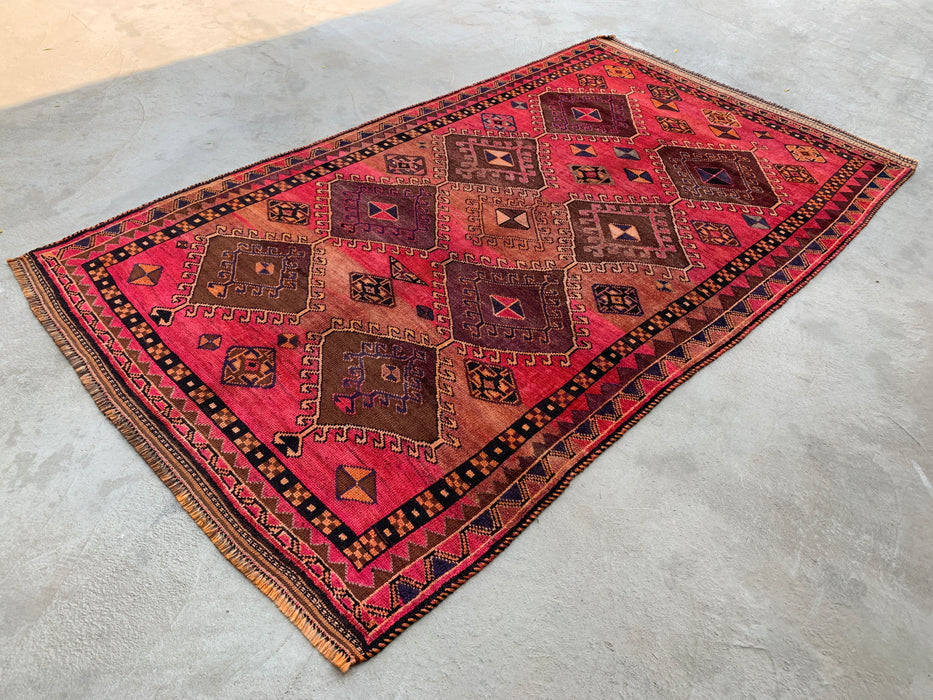 Handmade Persian Wool Area Rug 7x10 - Pink Tribal Geometric Persian Style Rug - Exact Size 9'4" x 5'7" - KBHM-671