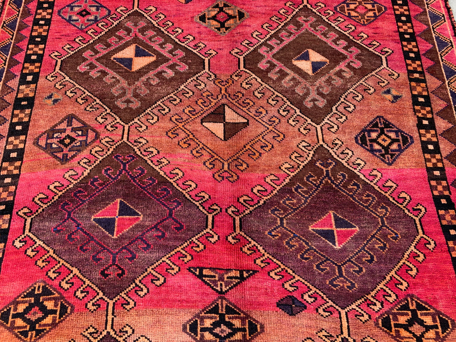 Handmade Persian Wool Area Rug 7x10 - Pink Tribal Geometric Persian Style Rug - Exact Size 9'4" x 5'7" - KBHM-671