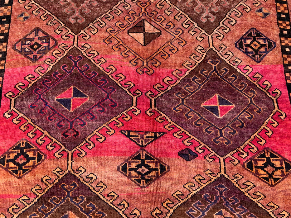 Handmade Persian Wool Area Rug 7x10 - Pink Tribal Geometric Persian Style Rug - Exact Size 9'4" x 5'7" - KBHM-671