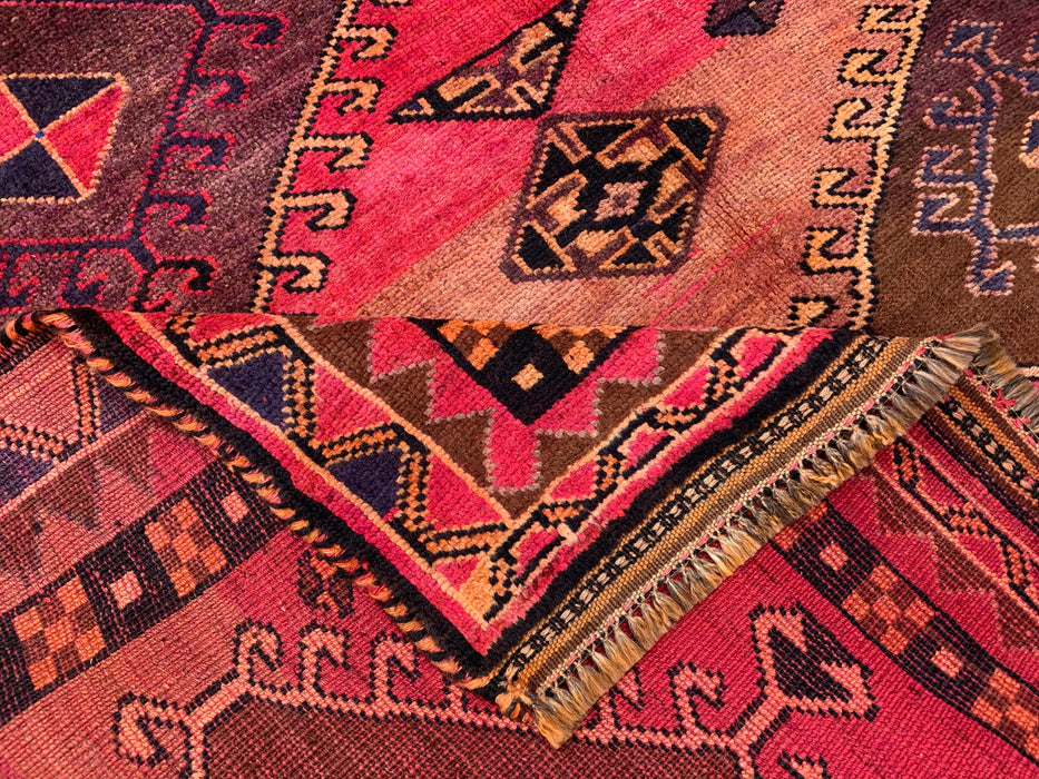 Handmade Persian Wool Area Rug 7x10 - Pink Tribal Geometric Persian Style Rug - Exact Size 9'4" x 5'7" - KBHM-671