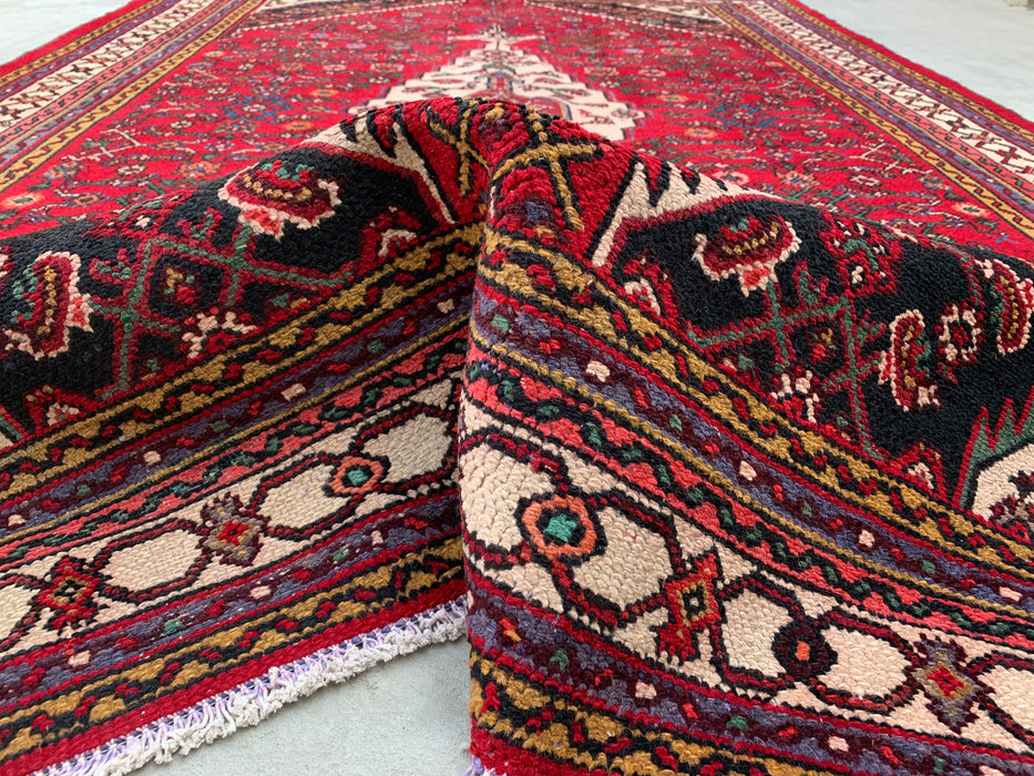 Handmade Persian Wool Area Rug 7x10 - Red Tribal Medallion Persian Style Rug - Exact Size 10'2" x 6'8" - KBHM-672