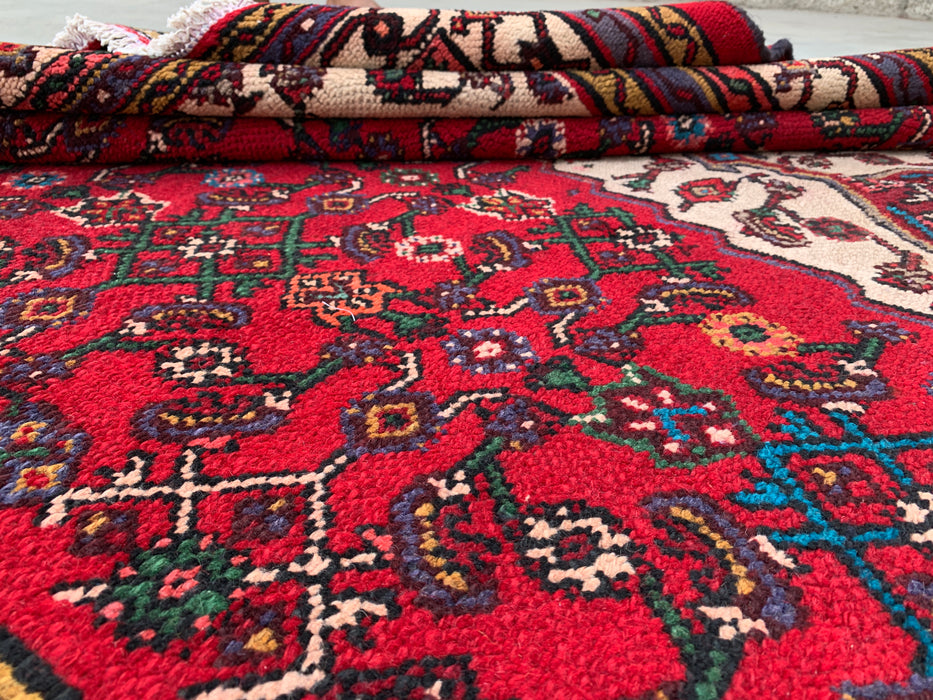 Handmade Persian Wool Area Rug 7x10 - Red Tribal Medallion Persian Style Rug - Exact Size 10'2" x 6'8" - KBHM-672