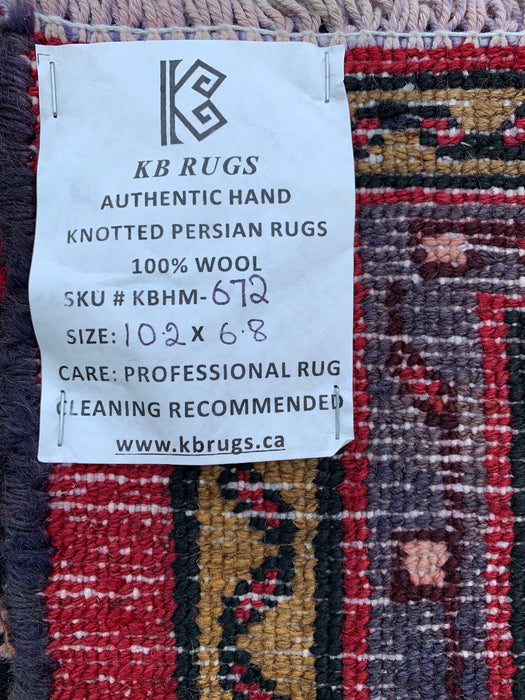 Handmade Persian Wool Area Rug 7x10 - Red Tribal Medallion Persian Style Rug - Exact Size 10'2" x 6'8" - KBHM-672