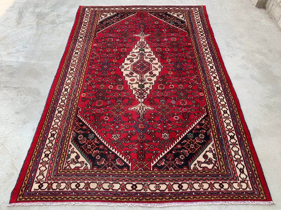Handmade Persian Wool Area Rug 7x10 - Red Tribal Medallion Persian Style Rug - Exact Size 10'2" x 6'8" - KBHM-672