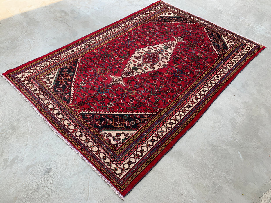 Handmade Persian Wool Area Rug 7x10 - Red Tribal Medallion Persian Style Rug - Exact Size 10'2" x 6'8" - KBHM-672