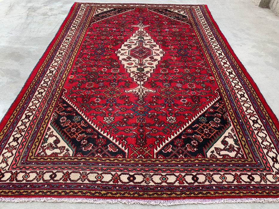 Handmade Persian Wool Area Rug 7x10 - Red Tribal Medallion Persian Style Rug - Exact Size 10'2" x 6'8" - KBHM-672